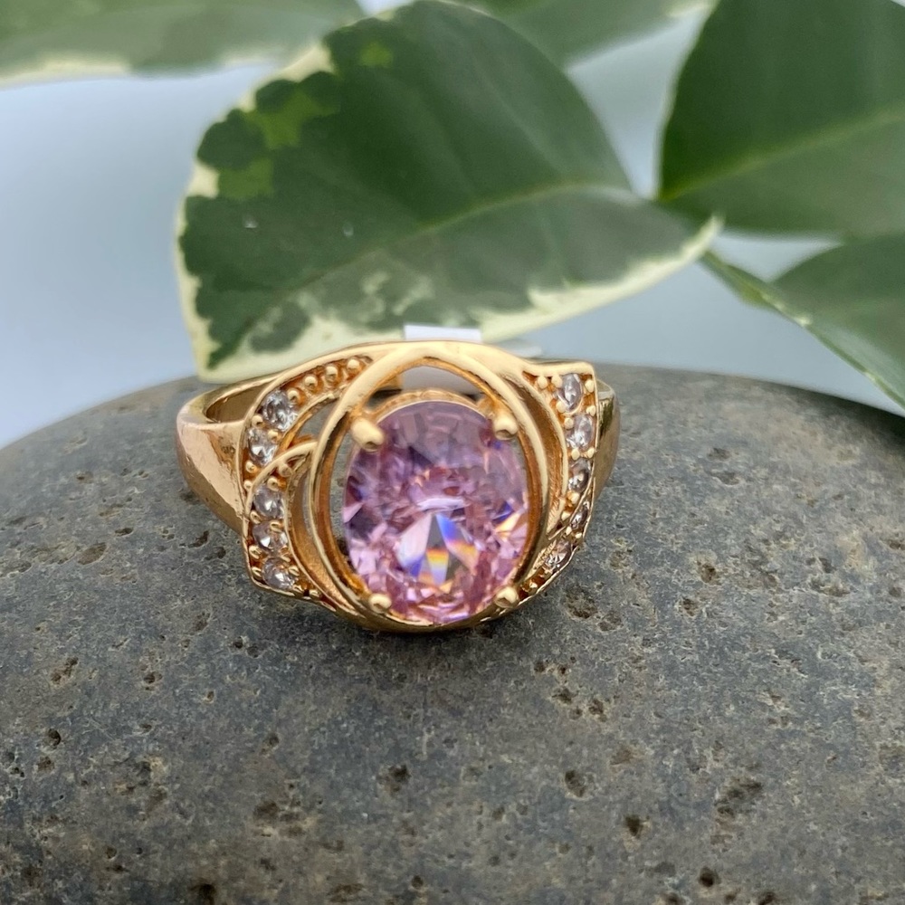 Ring Gold Plated Pink CZ/ Anillo Zirconita Rosa Oro Laminado